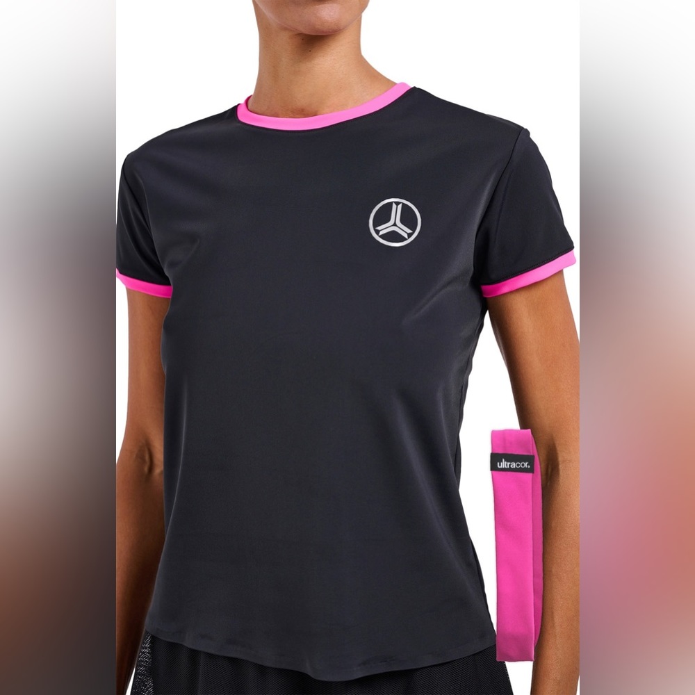 🩷 NWT - ULTRACOR MATCH WOMENS SHORT SLEEVE RINGER TENNIS TOP & HEADBAND Size XS